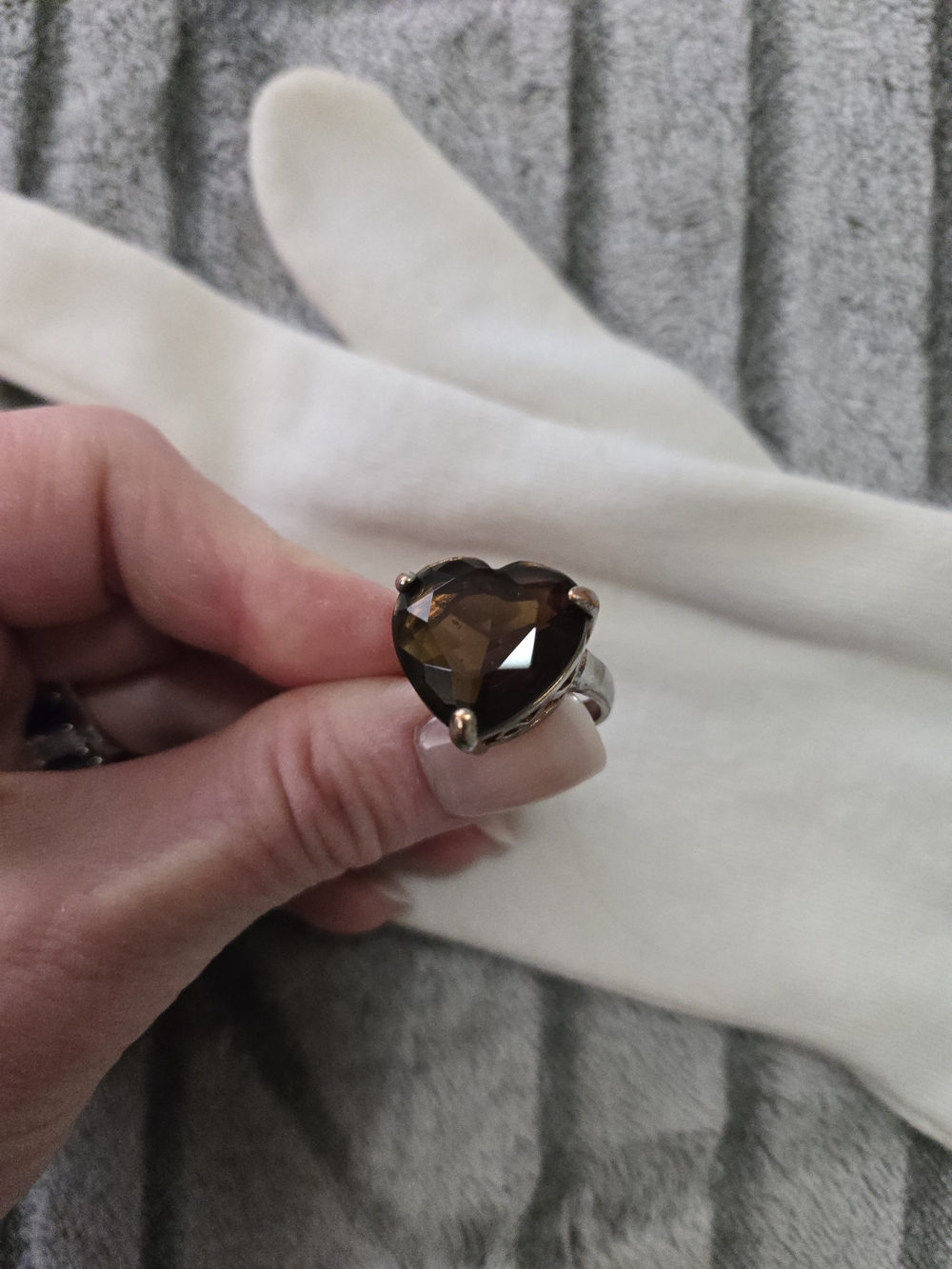 Heart-Shaped Smoky Quartz Ring - Silver Tone